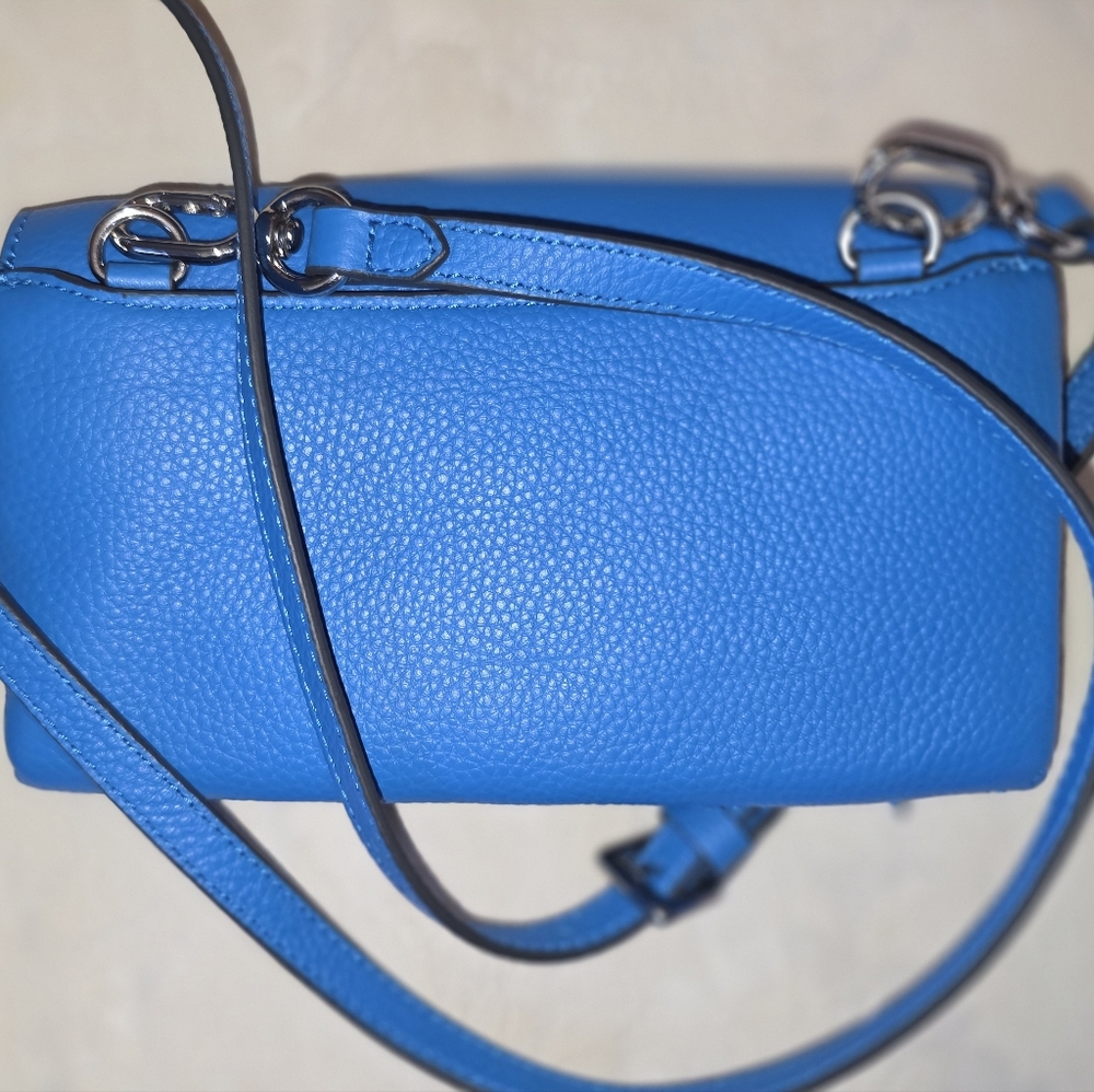 Thacker Blue Leather Crossbody Foldover Handbag - Picture 2 of 4